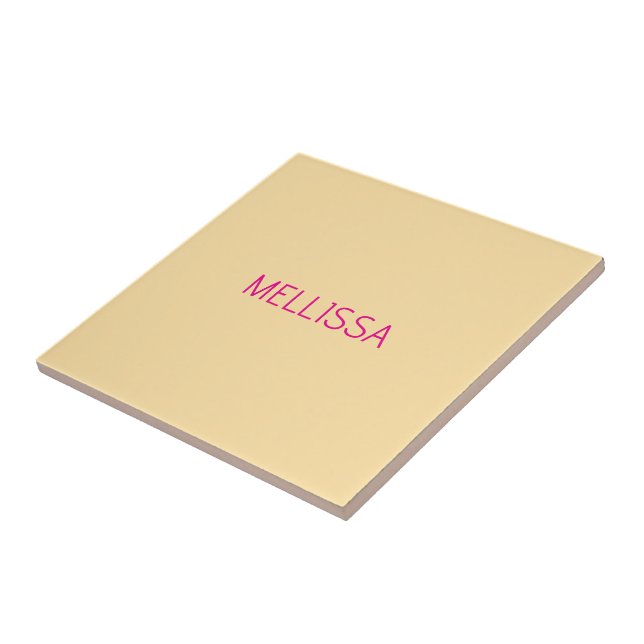 Azulejo De Cerâmica Nome personalizado minimalista creme (Lateral)