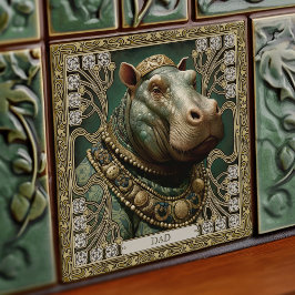 Azulejo De Cerâmica Nome Personalizável do Espírito Hippopotamus
