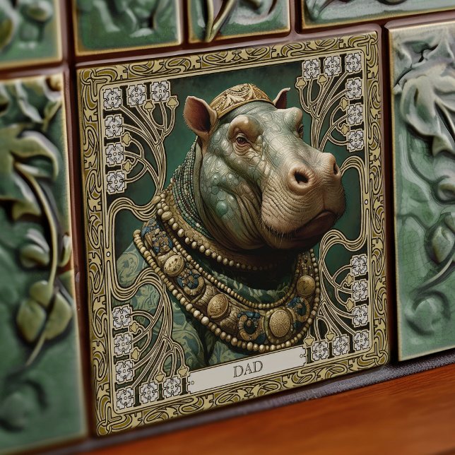 Azulejo De Cerâmica Nome Personalizável do Espírito Hippopotamus (Criador carregado)