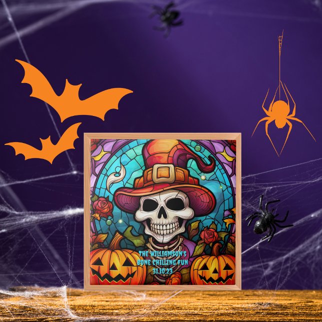 Azulejo De Cerâmica Nome Sentiment Year Spooketon Skeleton Halloween (Criador carregado)