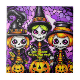 Azulejo De Cerâmica Nome Sentiment Year Spookey Skeleton Witch Family