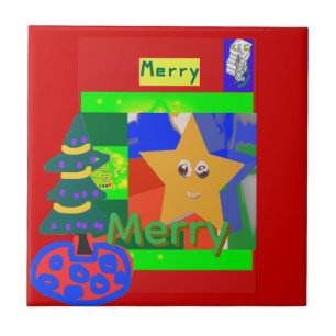 Azulejo De Cerâmica Nome Verde Alegre no Natal Vermelho
