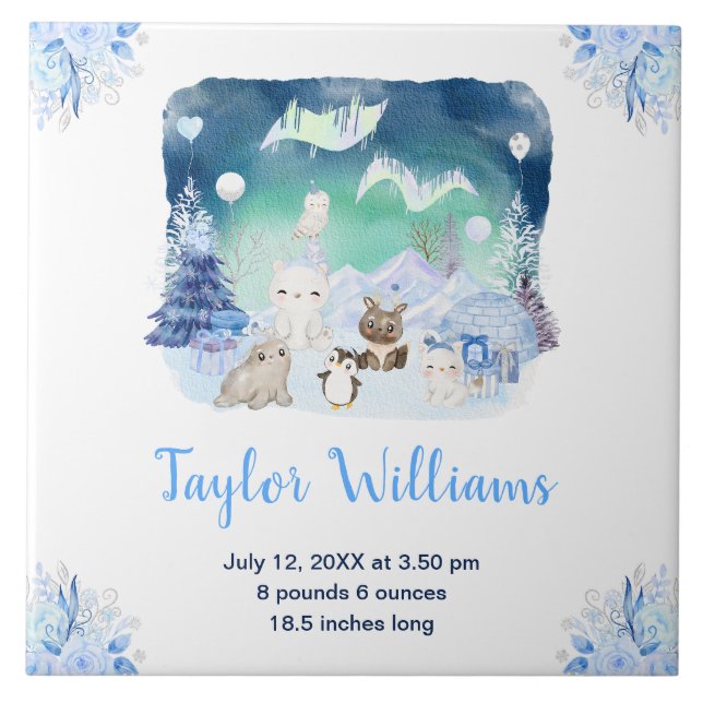 Azulejo De Cerâmica Northern Lights Arctic Animals Birth Statistics (Frente)