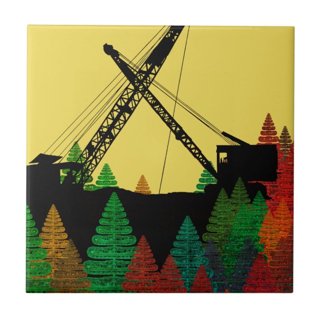 Azulejo De Cerâmica Northwest Crawler Crane n Track Fantasy Art (Frente)