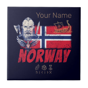 Azulejo De Cerâmica Noruega Viking Vintage Flag E Ship Souvenir