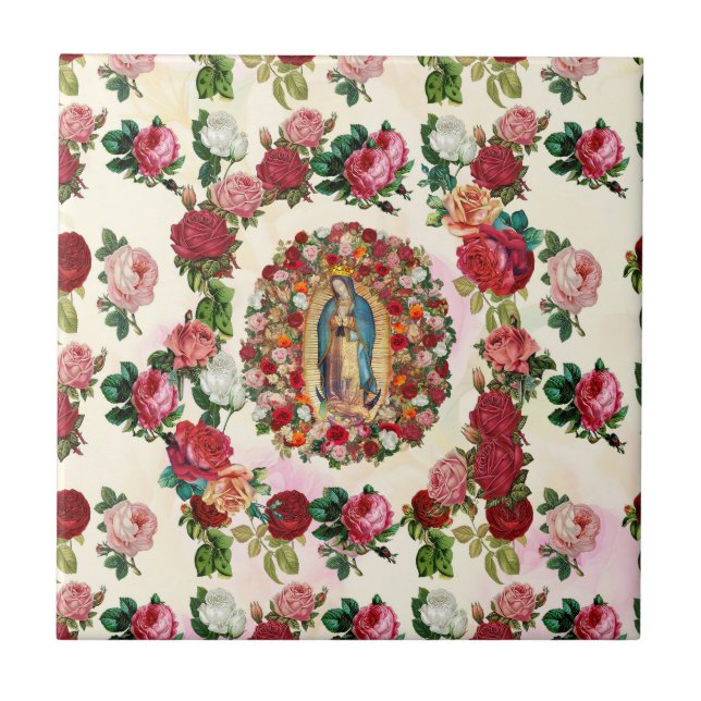 Azulejo De Cerâmica Nossa Senhora de Guadalupe Rosa Potpourri (Frente)