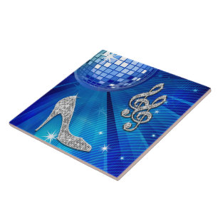 Azulejo De Cerâmica Nota Musical e Salto Alto Brilhante Azul/Prata