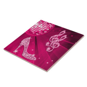 Azulejo De Cerâmica Nota Musical e Salto Alto Rosa Quente Brilhante