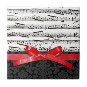 Azulejo De Cerâmica Notas de música e fita vermelha falsa