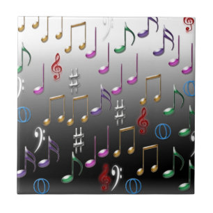 Azulejo De Cerâmica Notas musicais coloridas no fundo cinzento