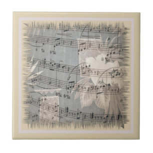 Azulejo De Cerâmica Notas Musicais Elegantes em Azul e Bege