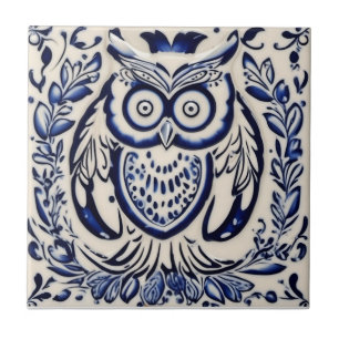 Azulejo De Cerâmica Nouveau azul-coruja-de-dala-sueca
