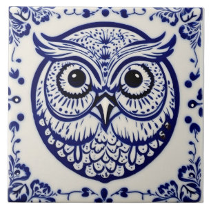 Azulejo De Cerâmica Nouveau azul-coruja-de-dala-sueca
