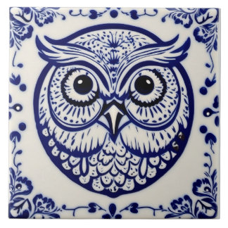 Azulejo De Cerâmica Nouveau azul-coruja-de-dala-sueca