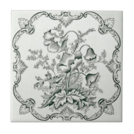Azulejo De Cerâmica Nouveau Floral Repro Muro Vitoriano Preto e Branco