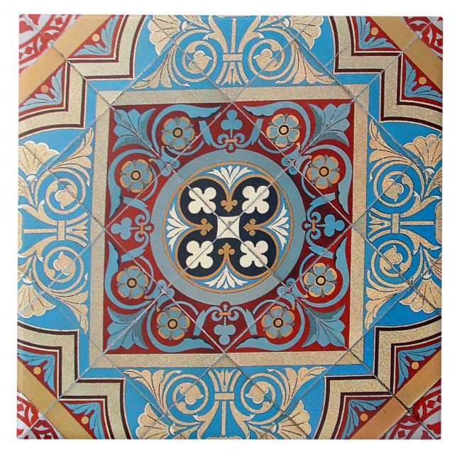 Azulejo De Cerâmica Nouveau Jugendstil - Arte Geométrica Alemã - Azul (Frente)