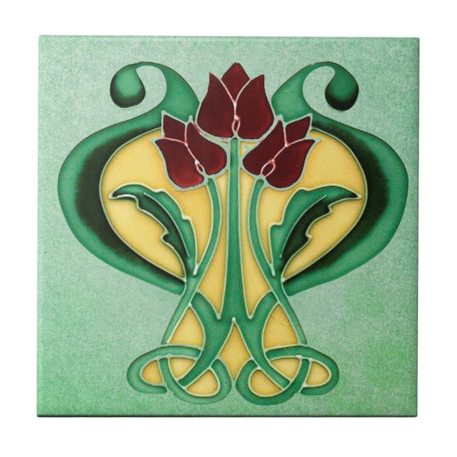 Azulejo De Cerâmica Nova Bela Arte Nouveau, Verde Floral (Frente)