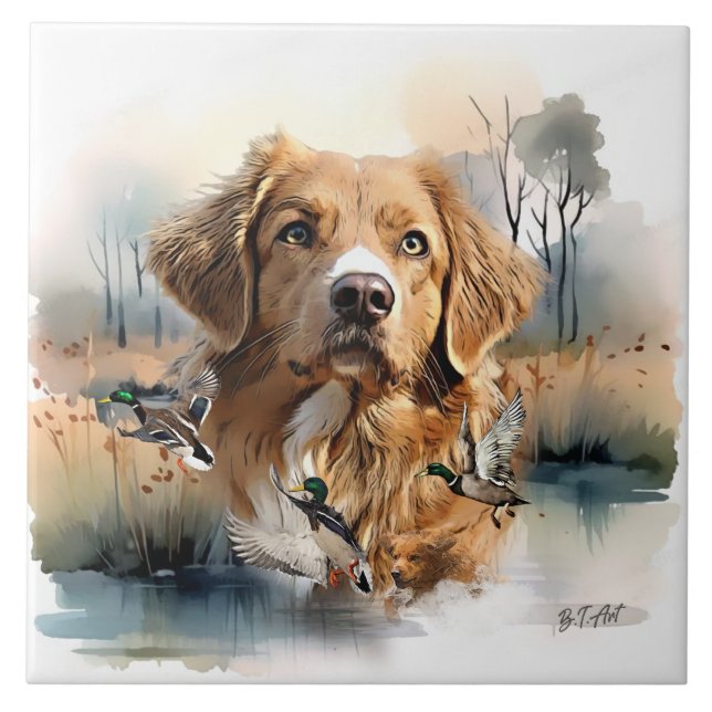 Azulejo De Cerâmica Nova Escócia Duck Tolling Retriever, Arte (Frente)