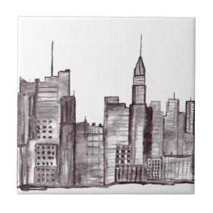 Azulejo De Cerâmica Nova Iorque aquarela de Manhattan
