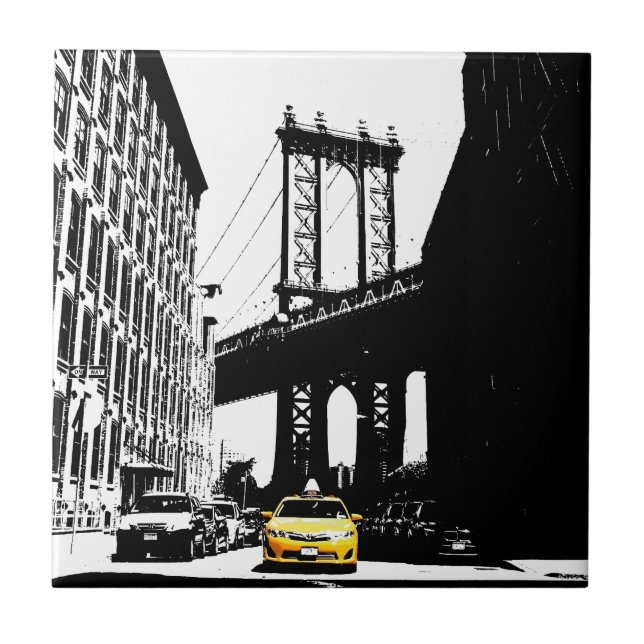 Azulejo De Cerâmica Nova Iorque Nyc Yellow Taxi Pop Art (Frente)
