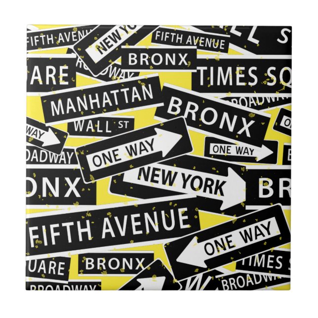 Azulejo De Cerâmica Nova York Sinaliza preto branco amarelo (Frente)