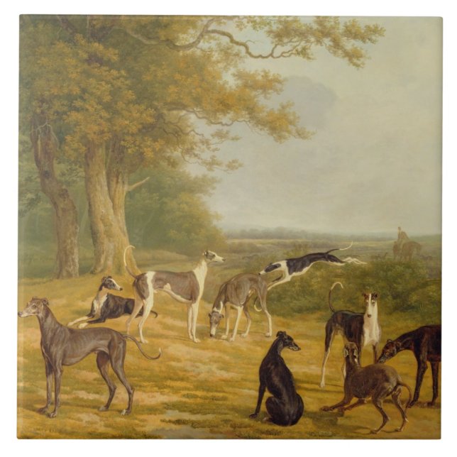 Azulejo De Cerâmica Nove galgos em uma paisagem (óleo em canvas) (Frente)