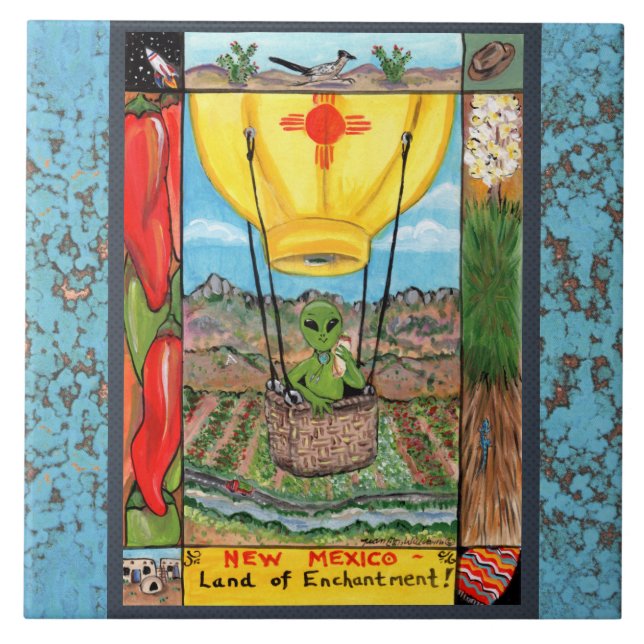 Azulejo De Cerâmica Novo México Souvenir Alienígena Balão Zia Azulejo  (Frente)