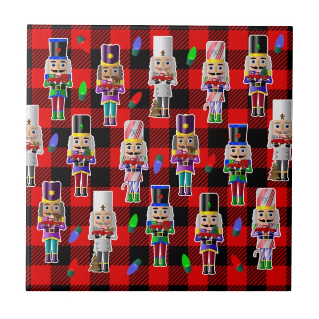 Azulejo De Cerâmica Nozes de Natal com Pequenos Caminhões Vermelhos (Frente)