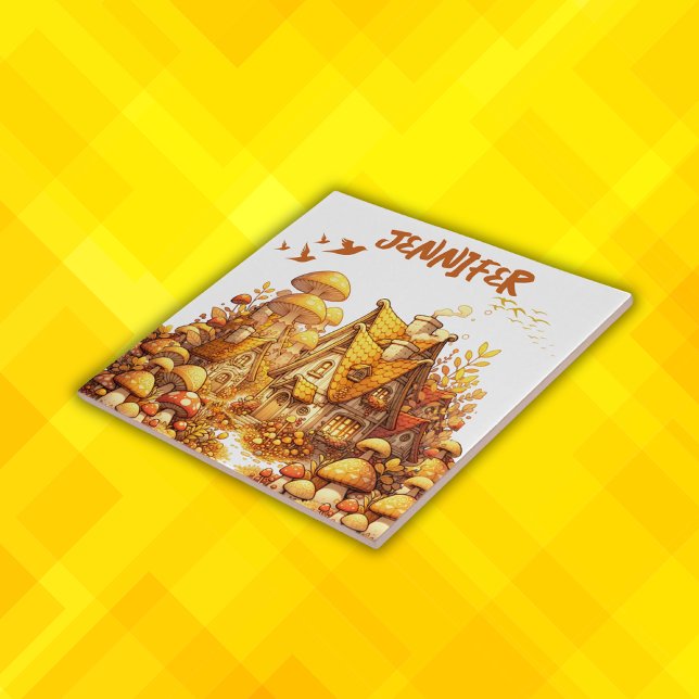 Azulejo De Cerâmica Núcleo de Algodão do Ouro Monograma em Branco | (Criador carregado)