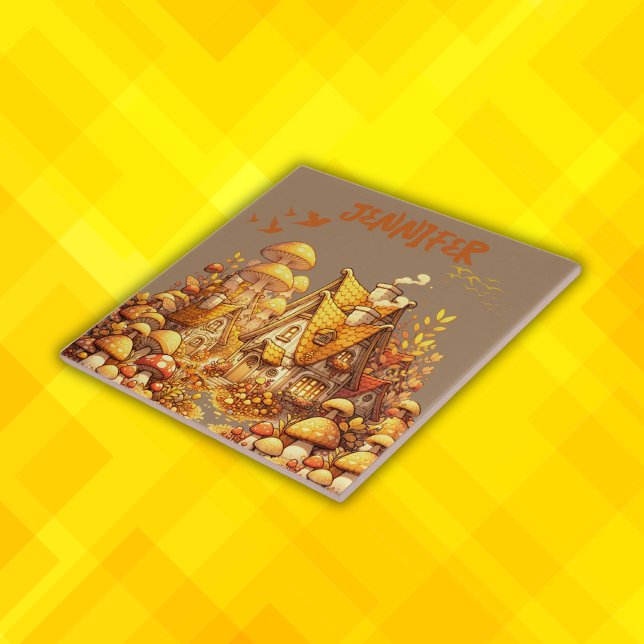 Azulejo De Cerâmica Núcleo de Algodão do Ouro Monograma em Brown | (Criador carregado)