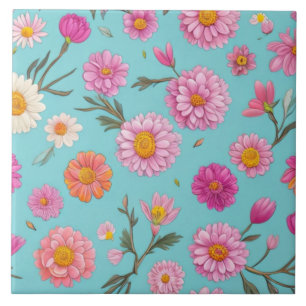 Azulejo De Cerâmica Núcleo de algodão margarida branca margarida rosa 