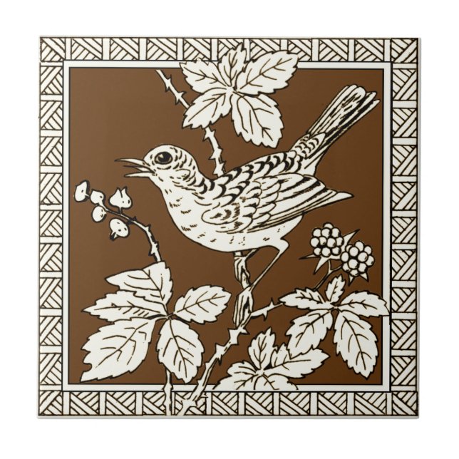 Azulejo De Cerâmica Número 9 da série Minton Mocha Bird de 12 Repro 18 (Frente)