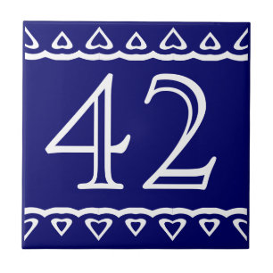 Azulejo De Cerâmica Número - Corações Branco em Azul