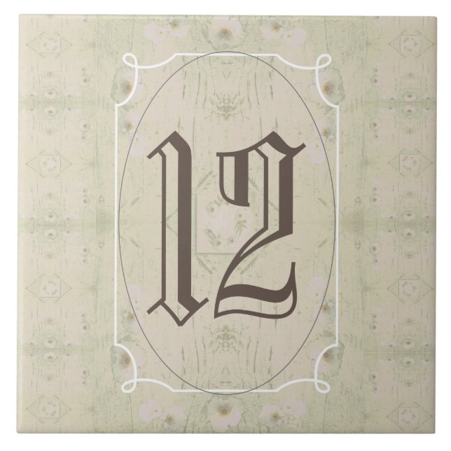 Azulejo De Cerâmica Número da Câmara Floral Antiquada de Madeira (Frente)