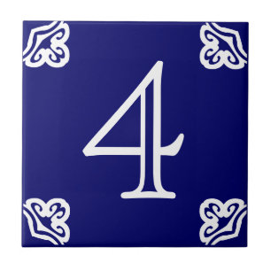 Azulejo De Cerâmica Número da casa - branco espanhol no azul
