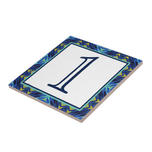 Azulejo De Cerâmica Número da Casa de Arte Verde da Turquesa Azul Pers