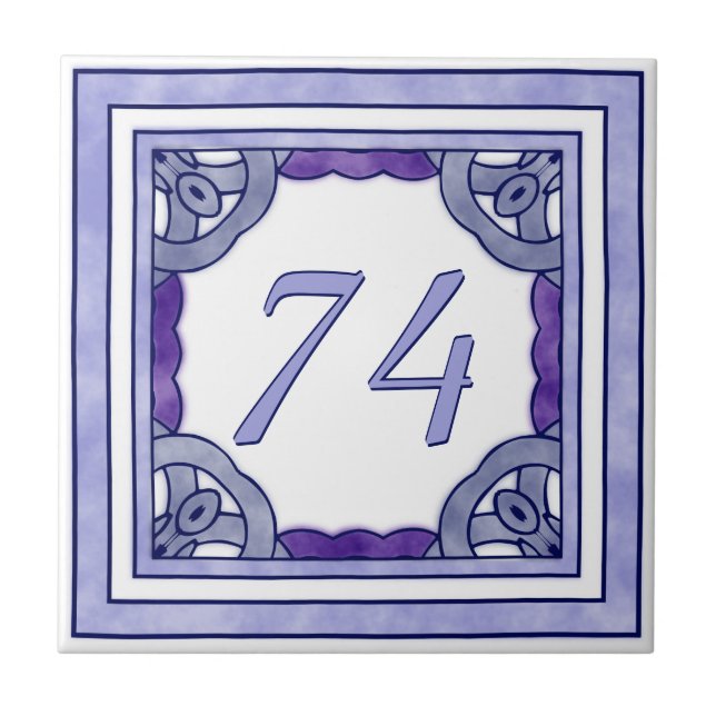 Azulejo De Cerâmica Número da casa grande roxo da lavanda (Frente)
