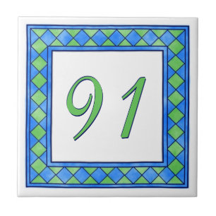 Azulejo De Cerâmica Número da casa grande verde e azul