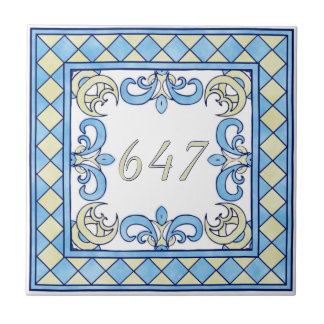 Azulejo De Cerâmica Número da casa pequeno azul e amarelo