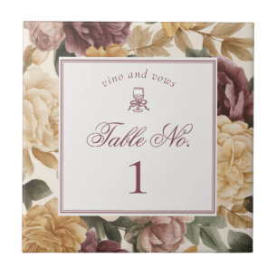 Azulejo De Cerâmica Número da Mesa de Casamento Floral Vinícola Vintag
