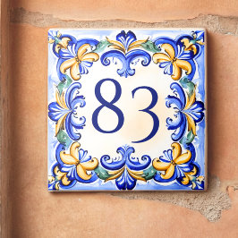 Azulejo De Cerâmica Número de Casa Azul Personalizado Mediterrâneo