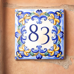 Azulejo De Cerâmica Número de Casa Azul Personalizado Mediterrâneo