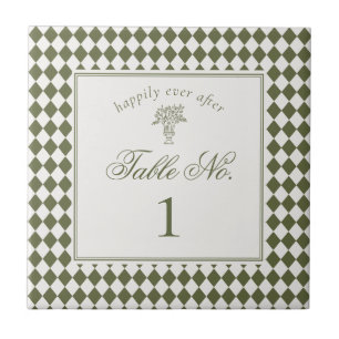 Azulejo De Cerâmica Número de Mesa de Casamento Xadrez Harlequim Verde