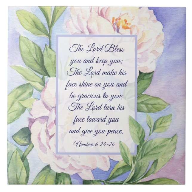 Azulejo De Cerâmica Números 6 24-26 O Senhor Abençoa Vocês Flores (Frente)