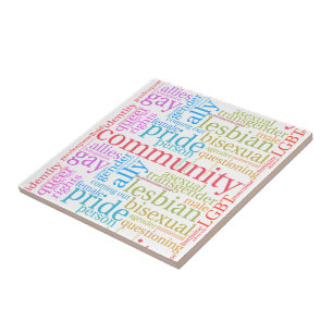 Azulejo De Cerâmica nuvem de palavras da comunidade LGBTQ+ arco-íris d