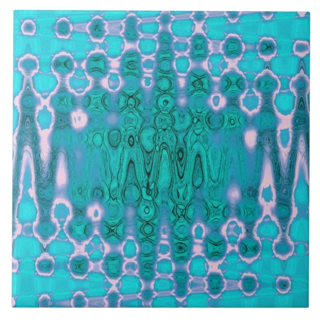 Azulejo De Cerâmica Nuvens Abstratas em Tons de Aqua e Rosa em Efeito  (Frente)