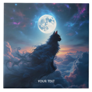 Azulejo De Cerâmica Nuvens de Lua Gato Fantasia