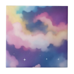 Azulejo De Cerâmica Nuvens de Pastel no céu estrelado