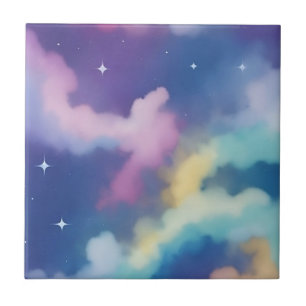 Azulejo De Cerâmica Nuvens de Pastel no céu estrelado