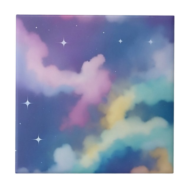 Azulejo De Cerâmica Nuvens de Pastel no céu estrelado (Frente)